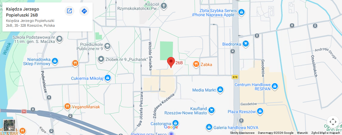 Mapa: ul. Księdza Jerzego Popiełuszki 26B, 35-328 Rzeszów